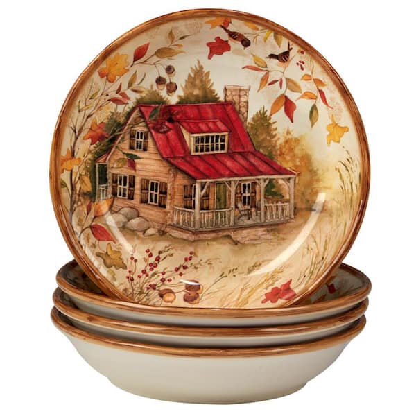 Certified International Pine Forest 22 oz. 5.5 in. Multicolor Eathenware Soup Bowl (Set of 4)