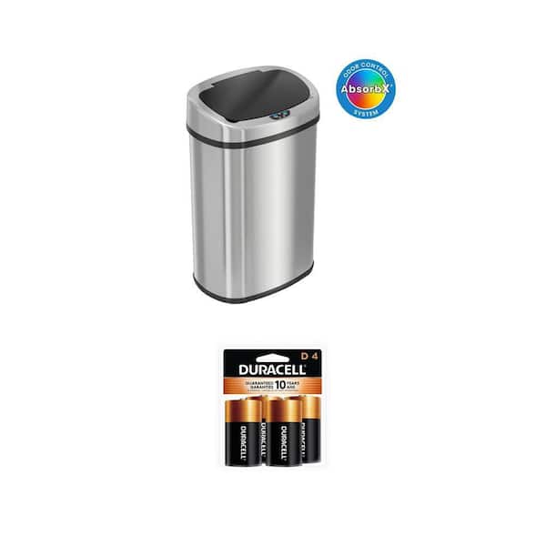 Coppertop D Alkaline Batteries (4-Pack) and 13 Gal. Stainless Steel Sensor Lid Trash Can Combo