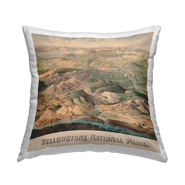 Stupell Industries Vintage Yellowstone Landscape Multi-Color Square Outdoor Throw Pillow