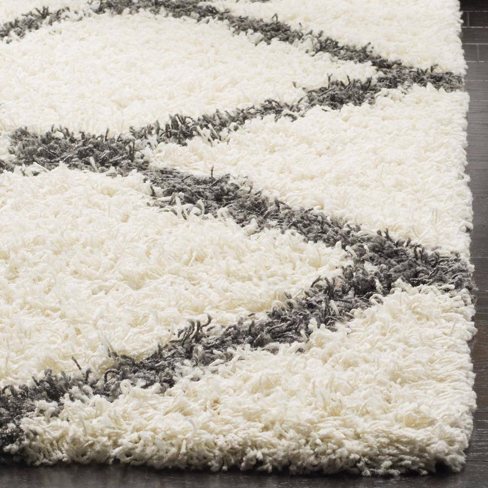 Ivory & Dark Grey Geometric Shag Square Rug, Easy Care Synthetic 6'x6'