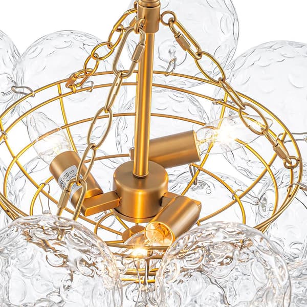 HUOKU Neuvy 3-Light 23.6 in.W Brushed Brass Bubble Glass Cluster
