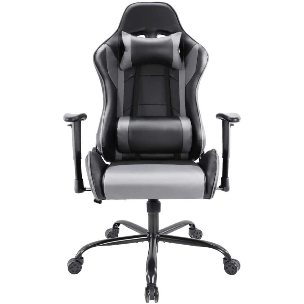 Mydepot Black / Gray Faux Leather Gaming Chair Ergonomic Office Chair ...