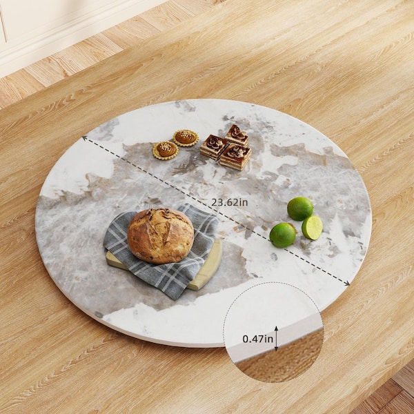 23.6 in. Round Sintered Stone Kitchen Lazy Susan Turntable for Dining Table Top in Pandora
