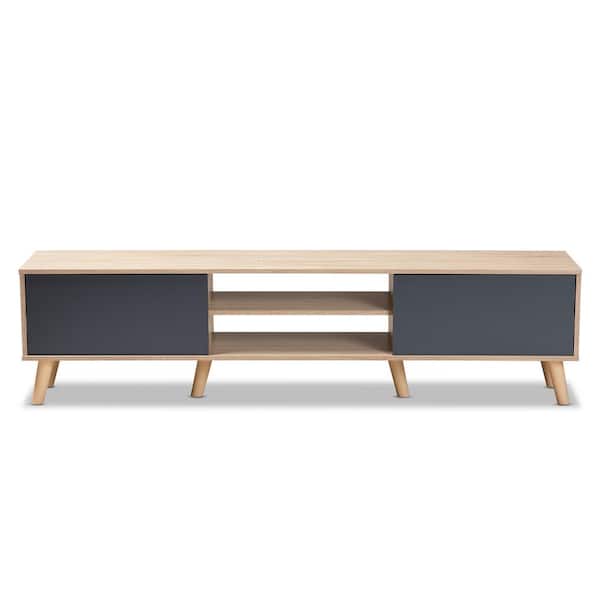 Baxton Studio Clapton 70.9 in. Medium Density Fiberboard MDF Grey and Oak Brown TV Stand Fits TV's up to 78 in.