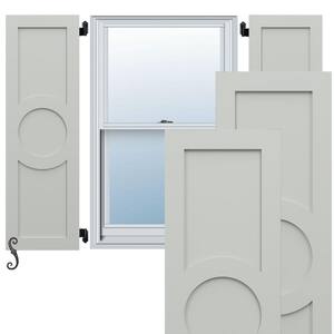 Enduracore Center Circle Arts and Crafts 12 in. W x 37 in. H Raised Panel Composite Shutters Pair in Hailstorm Gray