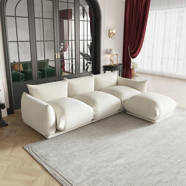 103.9 in. Square Arm 4-Piece L Shaped Chenille Modular Free Combination Sectional Sofa with Ottoman in Beige