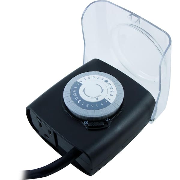GE Extreme Weather 24-Hour Outdoor Plug-In Mechanical Timer with 1-Grounded Outlet, Black