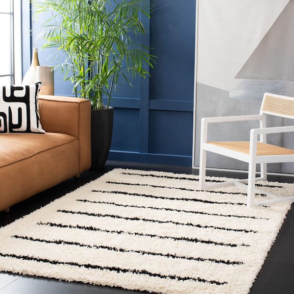 Venus 5 ft. x 8 ft. Ivory/Black Striped Area Rug