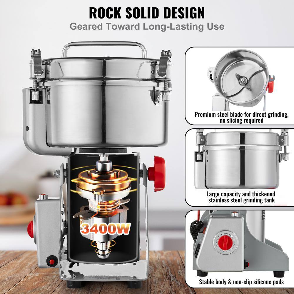 VEVOR 2500g Stainless Steel Electric Commercial Grain Mill Grinder