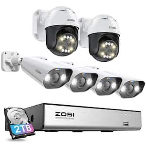 4K 8-Channel POE 2TB NVR Outdoor Security Camera System with 6-Wired 5MP Spotlight Cameras, 2-Way Audio