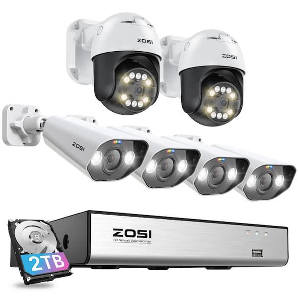 ZOSI 4K 8-Channel POE 2TB NVR Outdoor Security Camera System with 6-Wired 5MP Spotlight Cameras, 2-Way Audio