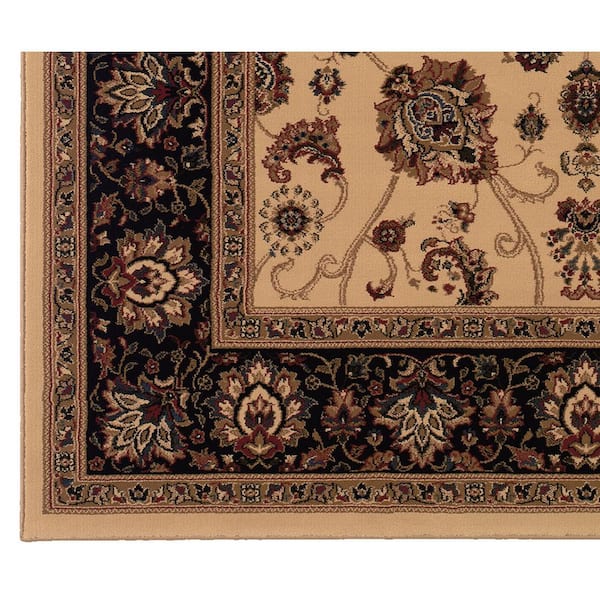 Alyssa Ivory/Black 8 ft. x 8 ft. Square Traditional Border Area Rug