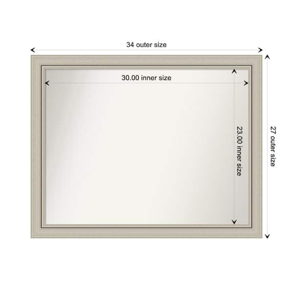 Amanti Art Romano Silver Narrow 33.75 in. x 26.75 in. Custom Non-Beveled Wood Framed Bathroom Vanity Wall Mirror