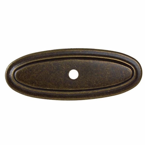 GlideRite 3 in. Antique Brass Classic Thin Oblong Cabinet Knob Backplate (10-Pack)