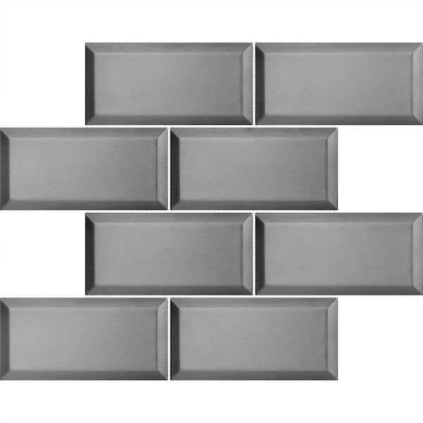 Niche Tiles Subway Pewter 3 in. x 6 in. Beveled 12 in. x 12 in. x 6mm Mesh-Mounted Resin Metal Mosaic Tile (5 sq. ft./Case)