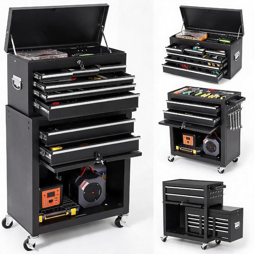 8-Drawer Black Tool Chest Tool Box, Rolling Metal Storage Cabinet with Sliding Drawers, Lockable Tool Cart with Wheels price history on PriceWatchPro