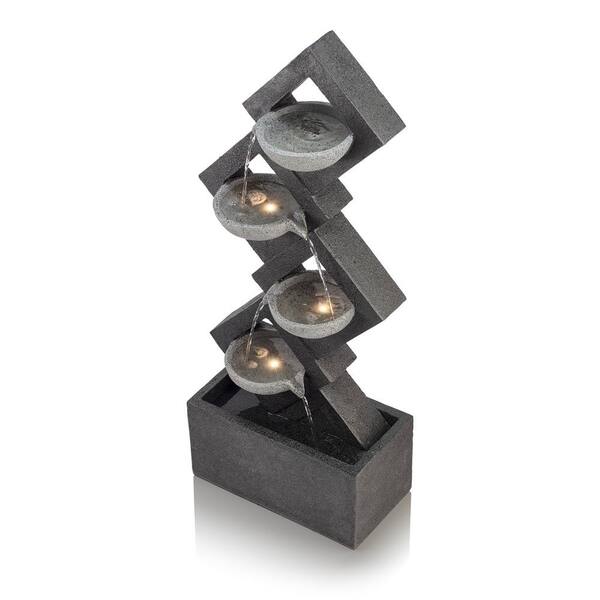 Alpine Corporation - 39 in. Tall Indoor/Outdoor Soothing 4-Tier Zen Fountain with LED Lights