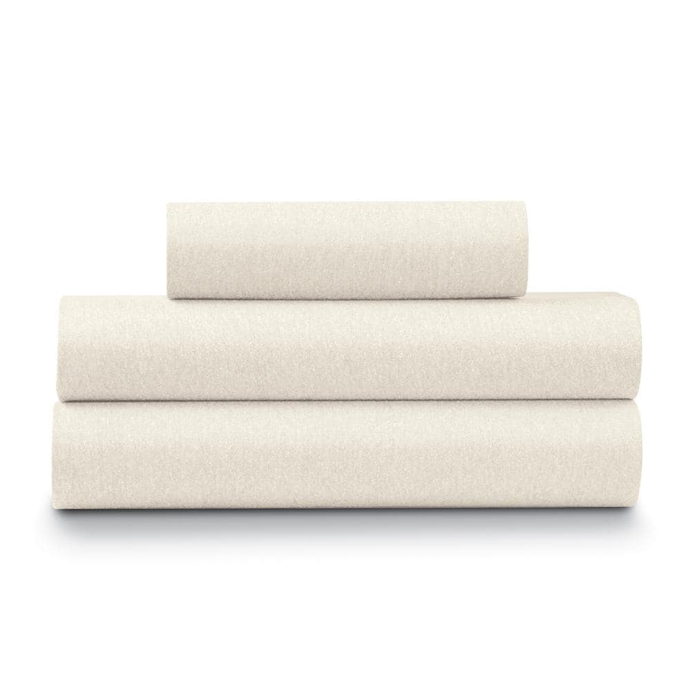 Ivory Heather Jersey Knit Cotton Blend Queen Sheet Set