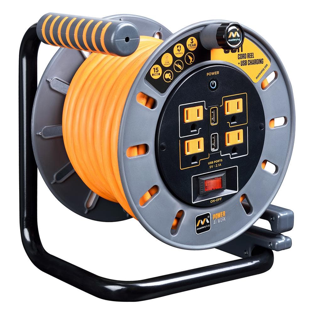 Masterplug 80ft Extension Cord Reel with four shuttered powered