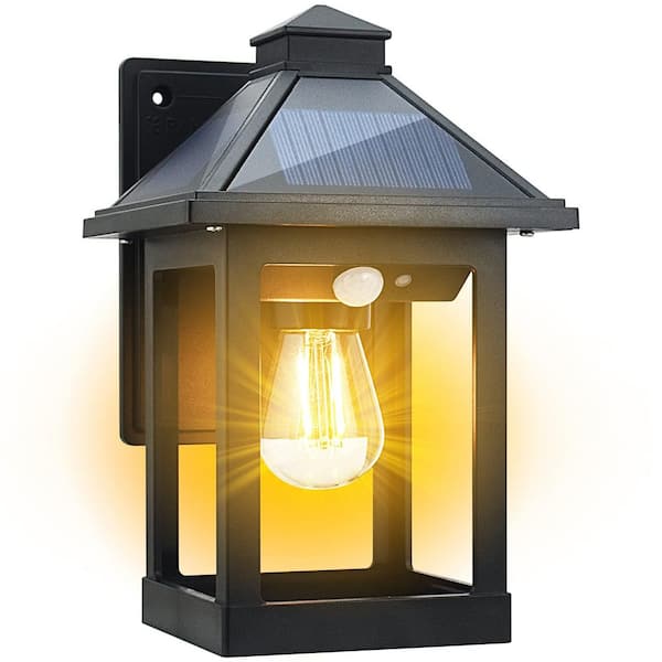 Solar Powered Wall Lanterns Outdoor with 3 Modes, Dusk to Dawn Motion Sensor LED Sconce Lights Waterproof Include Bulb