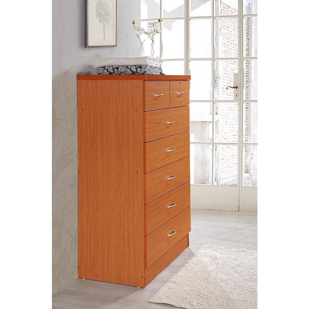 Cherry 48" Tall Wooden Dresser with Locks and Rollers