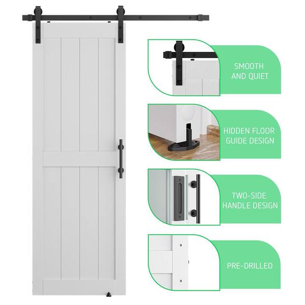 SOCBAZZAR - 34 in. x 96 in. 2-Panel Plank White MDF Interior Sliding Barn Door with Hardware Kit
