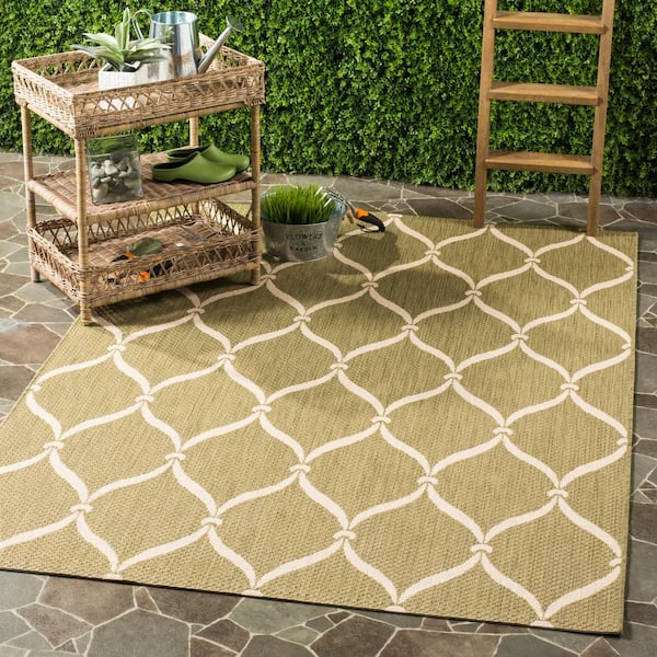 Courtyard Green/Beige 7 ft. x 7 ft. Trellis Indoor/Outdoor Square Area Rug
