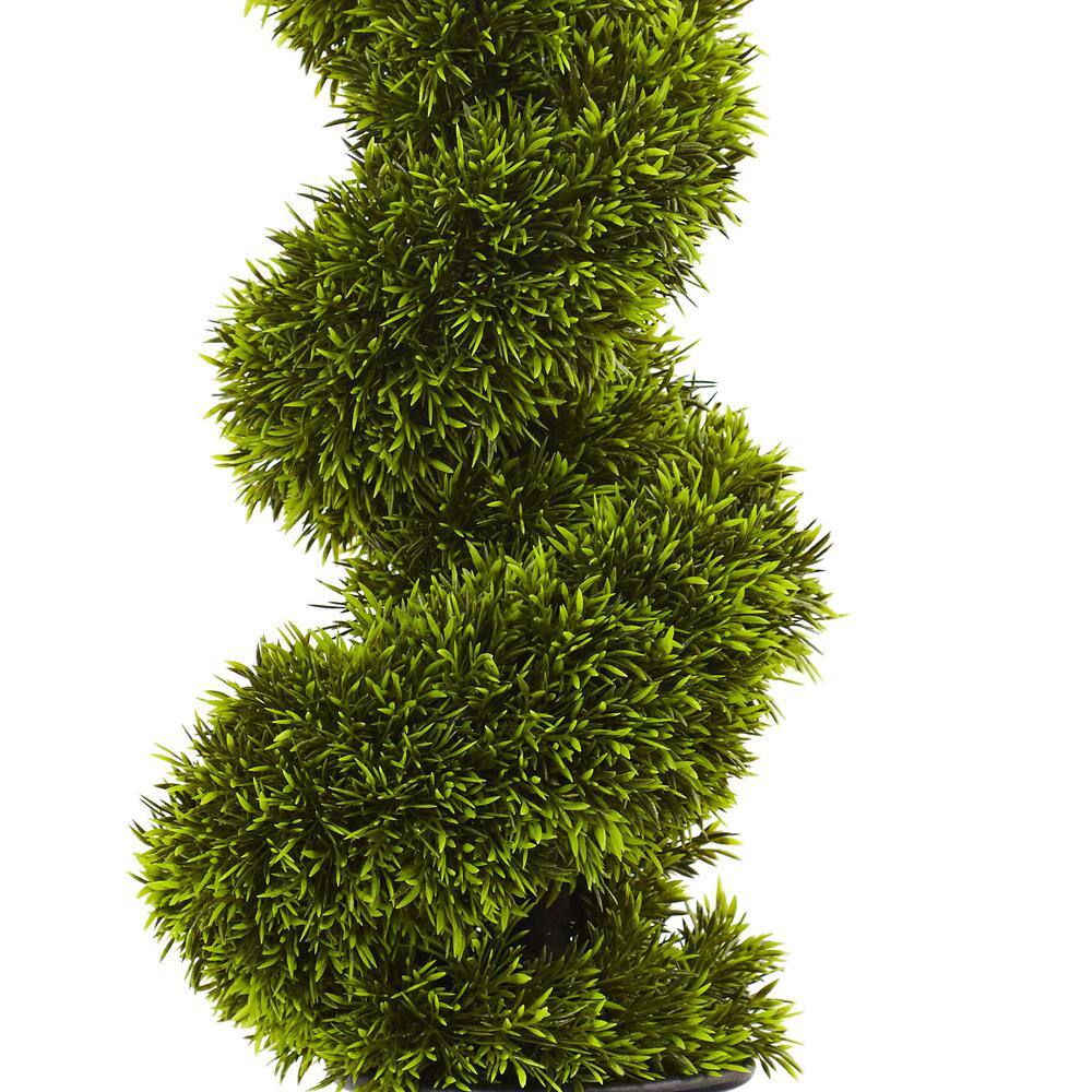 3' Green Plastic Grass Spiral Topiary with Black Planter