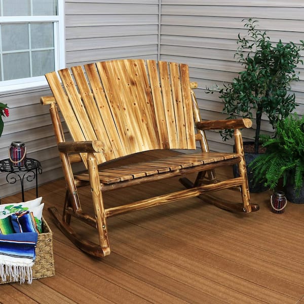 Sunnydaze Decor Rustic Fir Wood Log Cabin Outdoor Rocking Chair Loveseat With Fan Back Design 2 Person 500 Lbs Capacity Ieo 525 The Home Depot Sunnydaze Decor Rustic Fir Wood Log, Cabin Outdoor Furniture