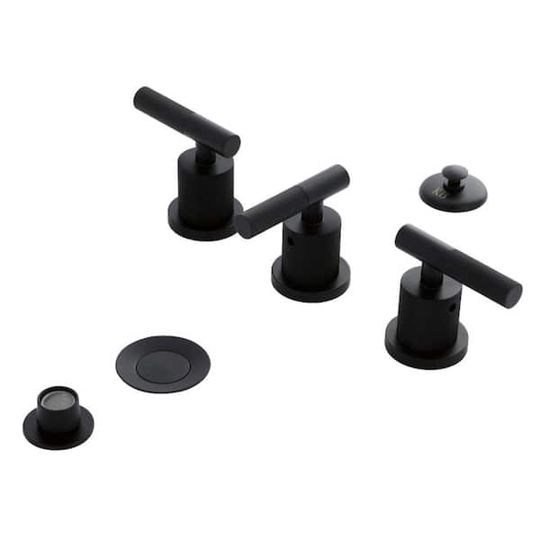 Convergent 3 Handle Bidet Faucet with Pop-Up Drain in Matte Black