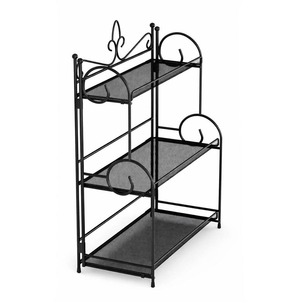 3 Tier Foldable Iron Countertop Organizer Rack Black, Space Saving Bathroom Kitchen Makeup Spice Storage Shelf price history on PriceWatchPro