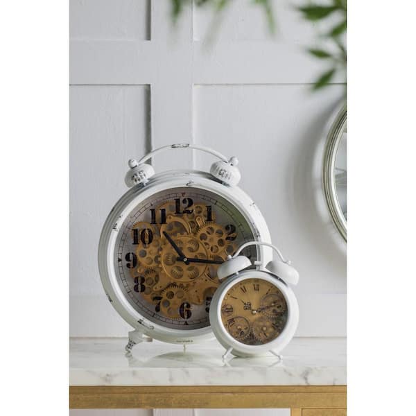 A & B Home White Classic Gears Table Clock