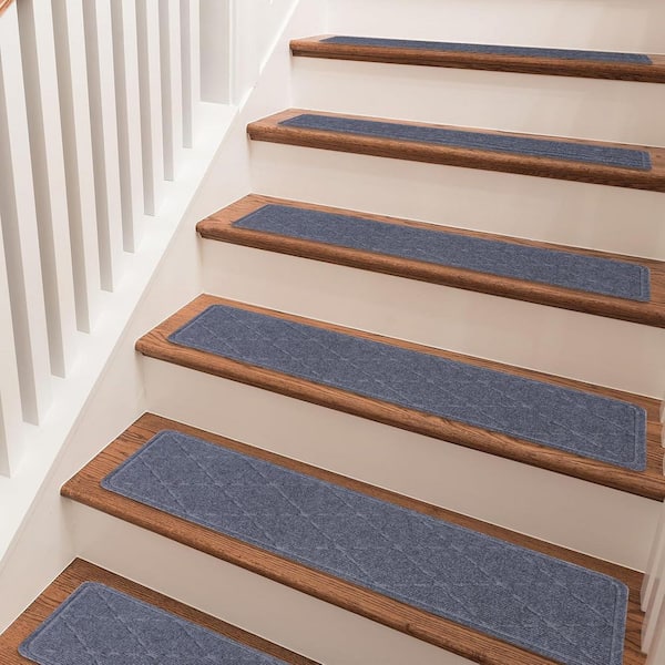 Dark Grey Diamond Stair Tread Cover, 9 in. x 28 in., Set of 15, Non-Slip Carpet Runners for Wood Stairs