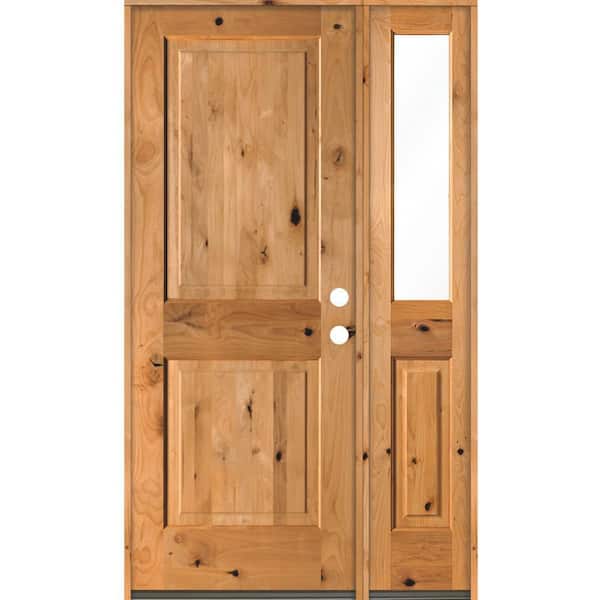 Krosswood Doors 44 in. x 80 in. Rustic knotty alder Left-Hand/Inswing Clear Glass Clear Stain Square Top Wood Prehung Front Door w/RHSL