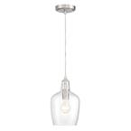 1-Light Brushed Nickel Mini-Pendant with Hammered Glass Shade