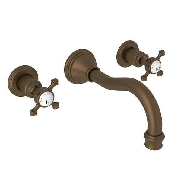 Georgian Era Double Handle Wall Mounted Faucet in English Bronze