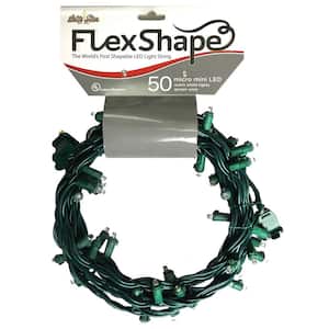 50-Light Micro Mini Flex-Shape LED Light String, Warm White, Green Wire, Christmas