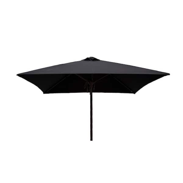 Classic Wood 6.5 ft. Square Patio Umbrella in Black Polyester