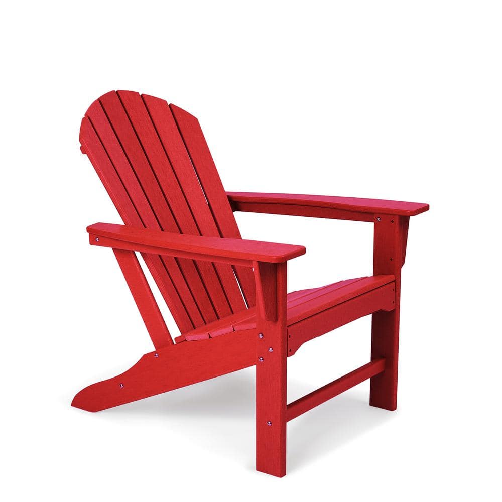 EDYO LIVING Modern Curveback Red Plastic Resin Outdoor Patio Adirondack ...