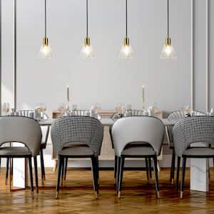 Modern Kitchen Island Pendant Light 1-Light Black and Electroplated Brass Hanging Pendant Light with Seeded Glass Shade