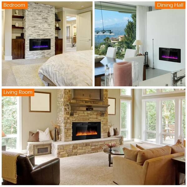 Boyel Living 36 in. Recessed Ultra Thin Wall Mounted Electric Fireplace in  Black WF-EP24703 - The Home Depot
