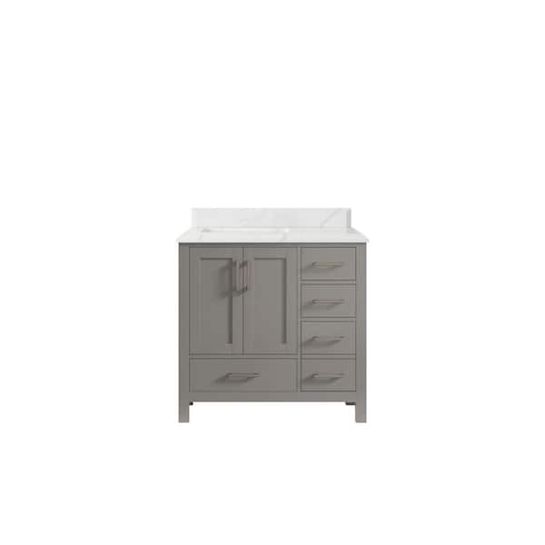 Willow Collections Malibu 36 in. W x 22 in. D x 36 in. H Left Offset Sink Bath Vanity in Gray with Cove Edge Calacatta Quartz Top