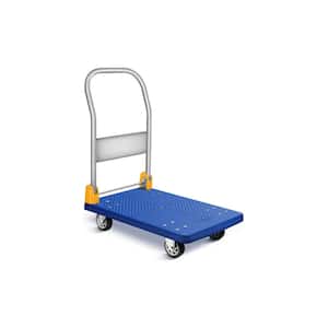 Blue Metal Foldable Platform Truck with 440lb Weight Capacity and 360 Degree Swivel Wheels