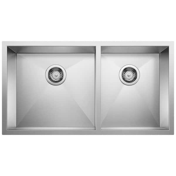 Blanco QUATRUS R0 Undermount Stainless Steel 33 in. 60/40 Double Bowl Kitchen Sink