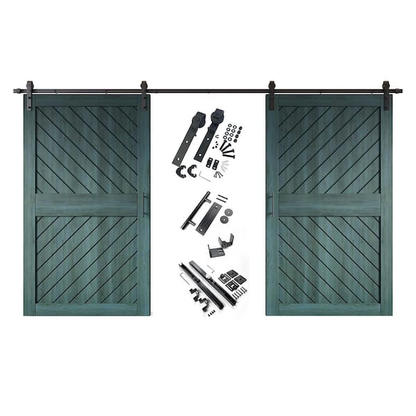 HOMACER XT4 50 in. x 84 in. C-Panel Royal Pine Slanted Stripe Design Double Pine Wood Sliding Barn Door with Hardware Kit