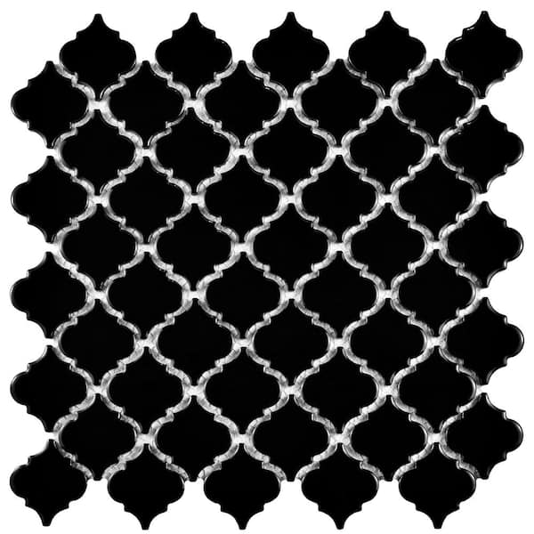 Merola Tile Hudson Tangier Glossy Black 12-3/8 in. x 12-1/2 in. Porcelain Mosaic Tile (11.0 sq. ft./Case)