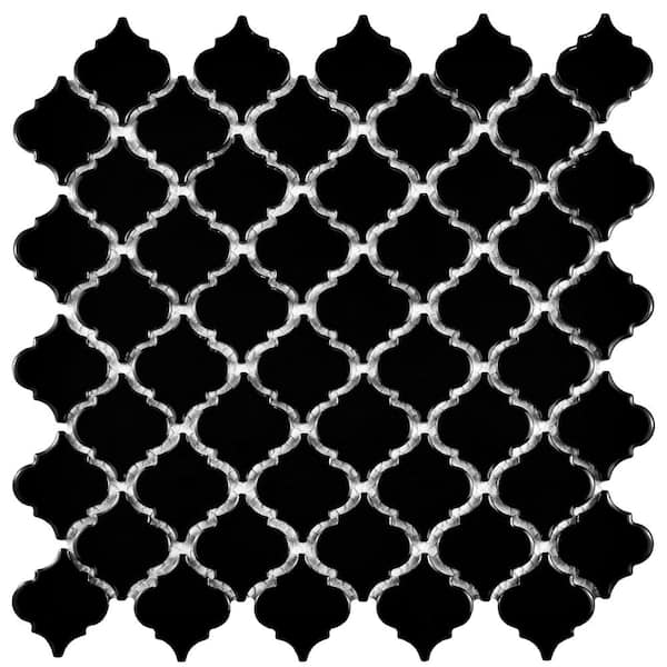 Hudson Tangier Glossy Black 12 in. x 12 in. Porcelain Floor and Wall Mosaic Tile (11.0 sq. ft./Case)