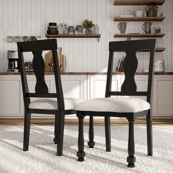 Furniture of America Windcrest Modern Farmhouse Black Fabric Cushioned Dining Chair (Set of 2)