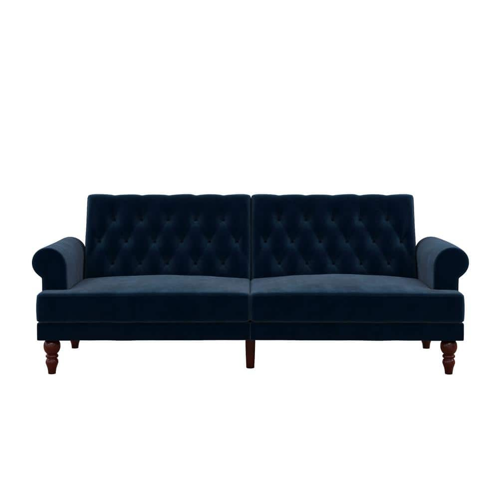 Novogratz Cassidy Blue Velvet Upholstered Futon 2342679N - The Home Depot