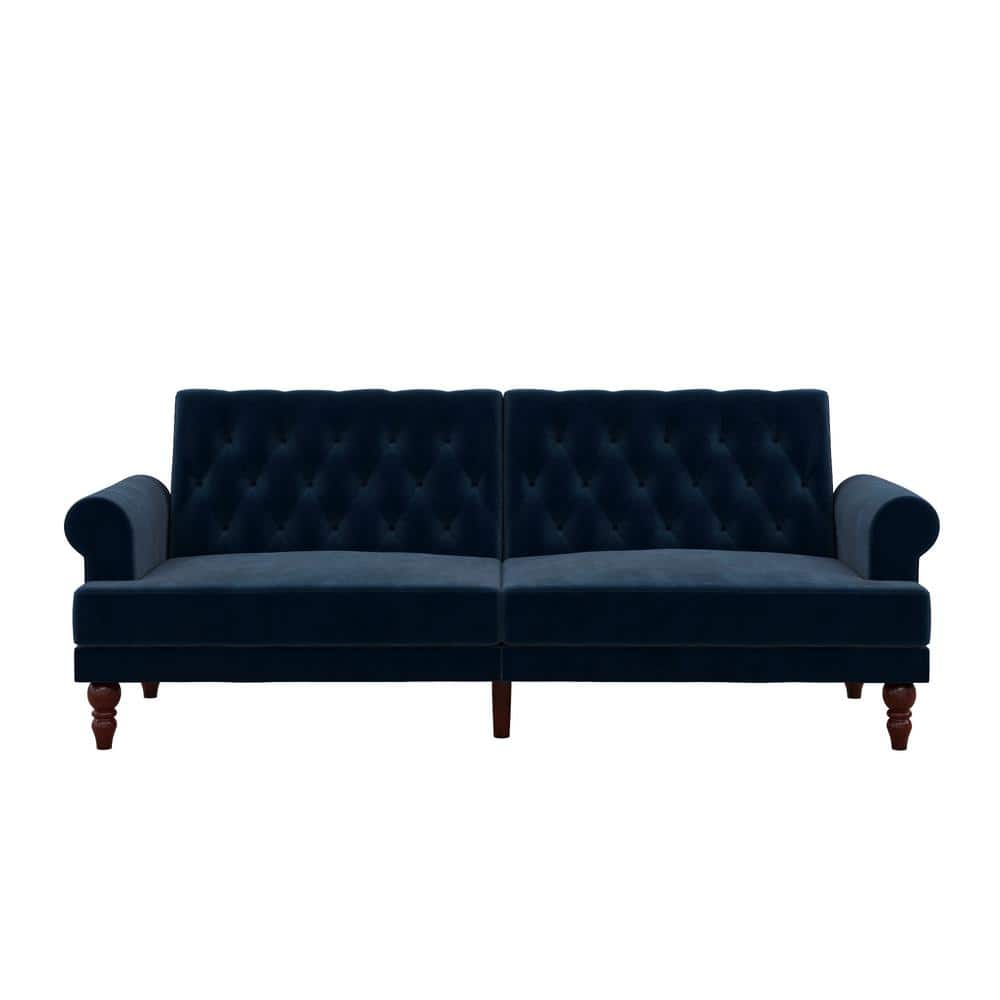 Cassidy Blue Velvet Twin Tufted Convertible Sofa Bed